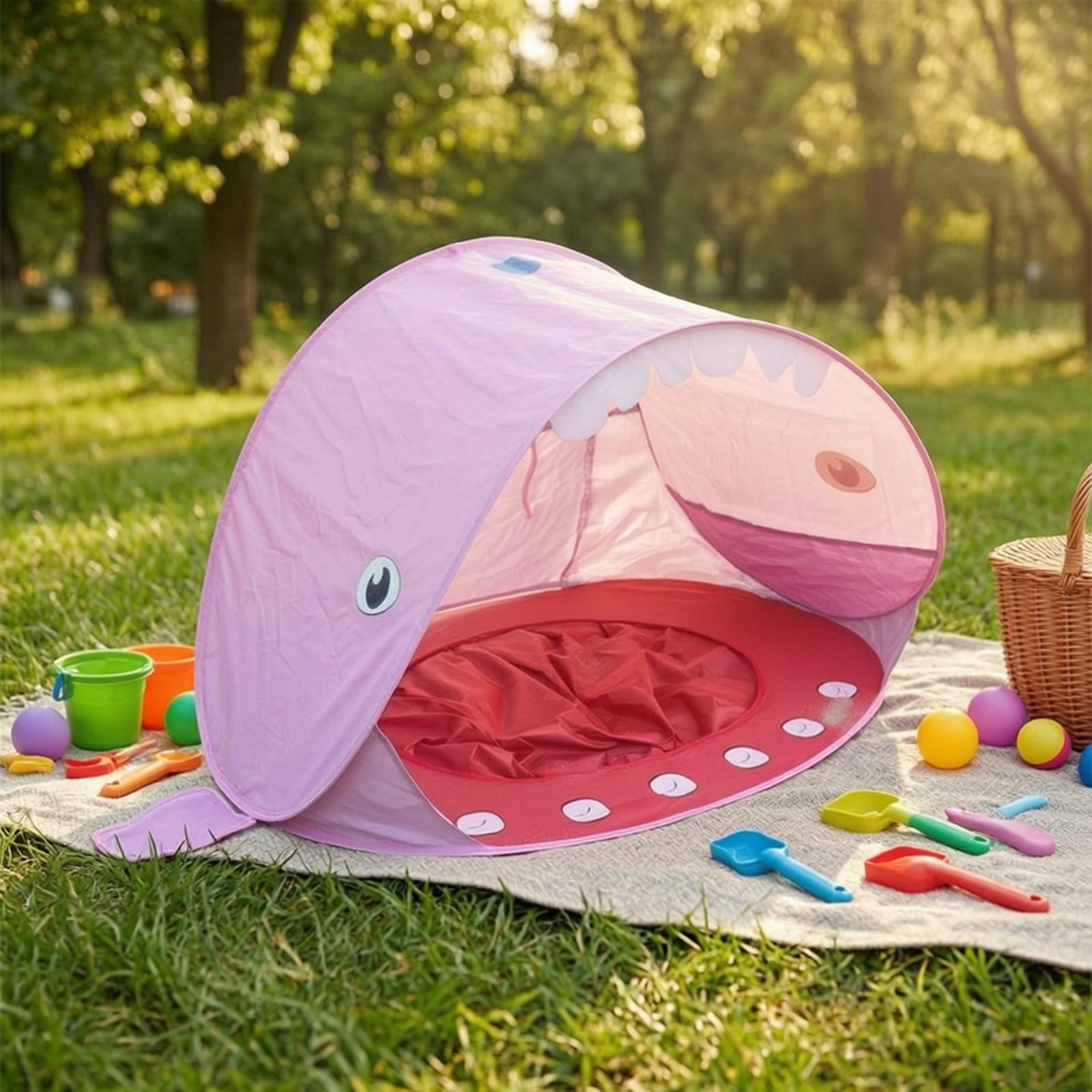 Outdoor Adventure For Kids - 子供用ビーチポップアップテント、背側フィン付きトップと歯型プリント、子供用サンシェルター、砂場、アウトドア、湖、冒険に最適