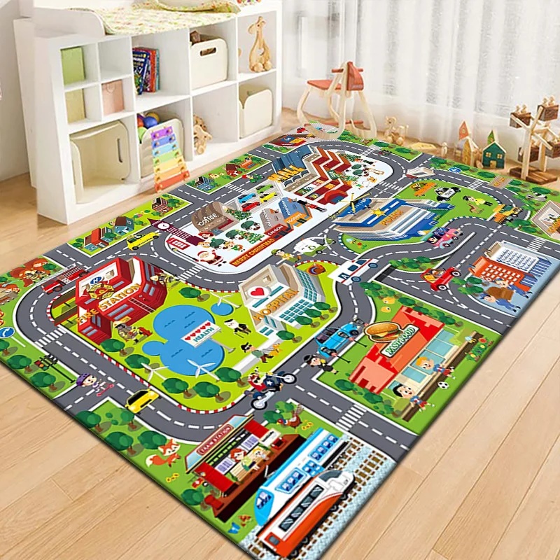 Outdoor Adventure For Kids - カラフルキッズシティマッププレイマットカーペット道路交通アドベンチャーエリアラグ子供用プレイルーム寝室教育玩具ゲームマット