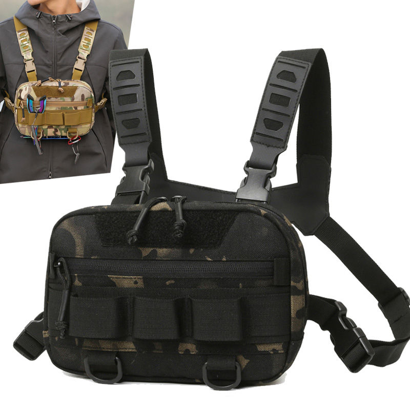 Outdoor Adventure Vest - 戦術的なチェストリグバックパックキャンプ偵察キットバッグモールベストフロントポーチ多目的デイパックハイキング釣りルアーパック