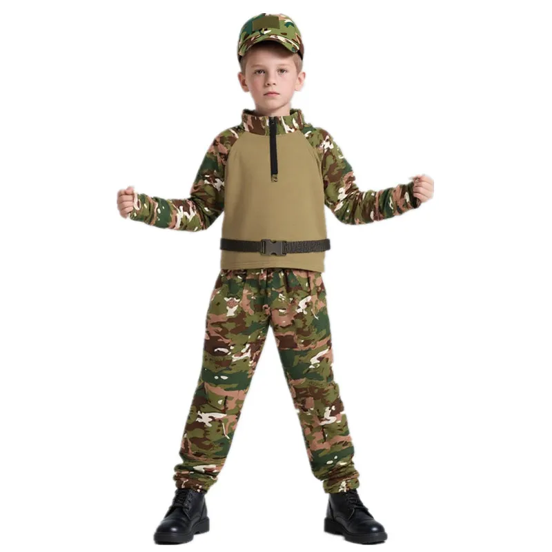 Outdoor Adventure For Kids - 子供大人迷彩カエル衣装サマーキャンプコスチュームスタンドカラースポーツウェアセットアウトドアアドベンチャー旅行着用ベルト帽子付き